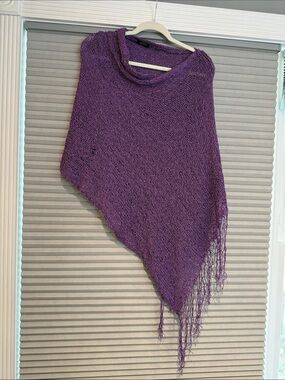 New Shine New York Purple Knit Fringe Poncho